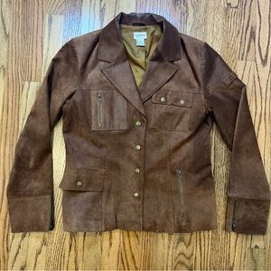 Together Brown Leather Jacket with Button Accents